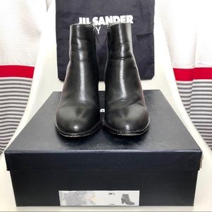 Jil Sander Navy Black Leather Ankle Boots